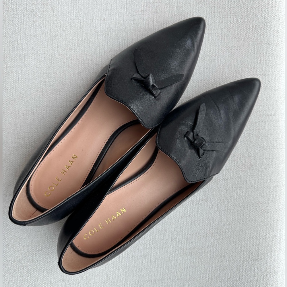 Cole Haan Pointed Toe Black Leather Loafers